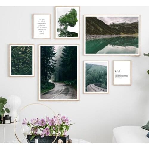 Girl silhouette Forest Road Lake Quotes Wall Art Canvas Painting Nordic Posters And Prints Wall Pictures For Living Room Decor
