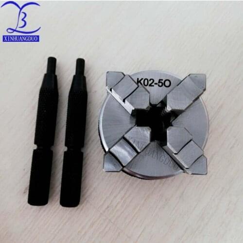 K02-50 50mm Manual Self Centering M14 Thread Mount Reversible Jaws Mini 2" 4 Jaw Lathe Chuck Cartridge+ 2pcs Lock Rod