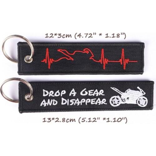 Red electrocardiogram racing key chain black bottom red case embroidered embroidered motorcycle key chain lovers backpack small