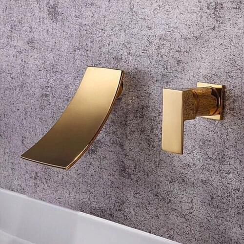 Wall Mounted Waterfall Bathroom Basin Widespread Faucet Single Handle Sink Mixer Tap Hot Cold Chrome/Golden