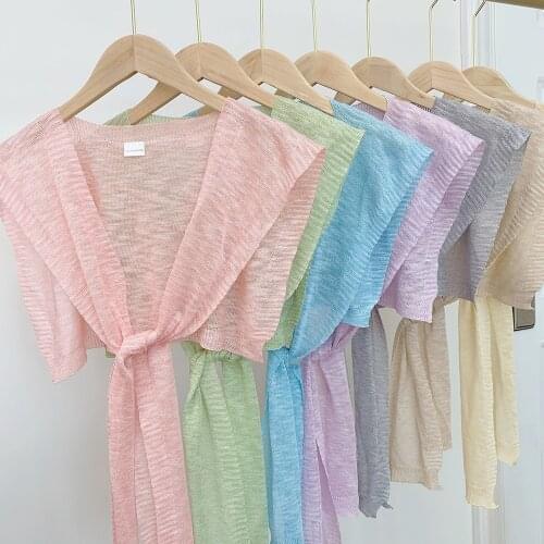 2021New Shawl Womens Summer Sun-Proof Shoulder-Tie Thin Knitted Women Scarf Detachable Travel Dress Collar All-match Decoration