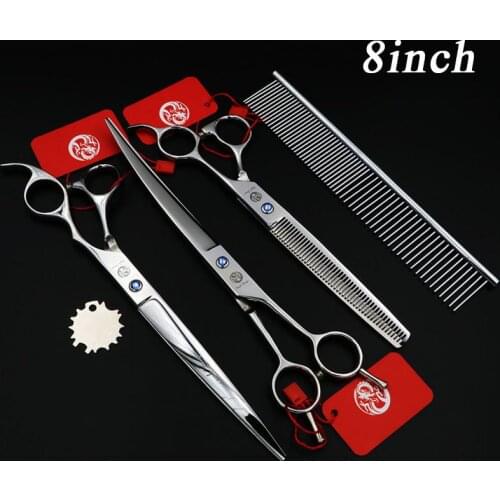 7.5/8INCH Professional Premium Sharp Edge Dog PET GROOMING SCISSORS SHEARS Cutting+Curved+Thinning Shears+Steel Comb SUS440C