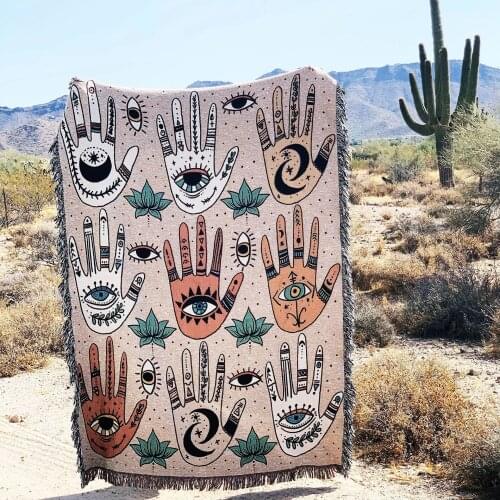 Eyes Picnic Blanket Sofa Cover Beach Carpet Blanket Boho Cotton Printed Jacquard Woven Knitted Blanket