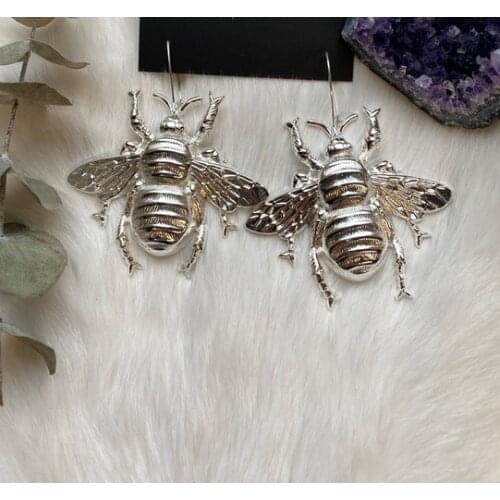 Bee Earrings Bee Necklace Big Bumblebee Earrings Honeybee Earrings Bee Earrings Queen Bee Bug Jewelry Silver/Gold Plated