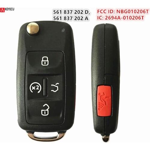 KEYECU Aftermarket P/N: 561 837 202A/ 561 837 202D FCCID: NBG010206T for VW Flip Remote Key 4+1 Button 315MHz 561837202 D/A