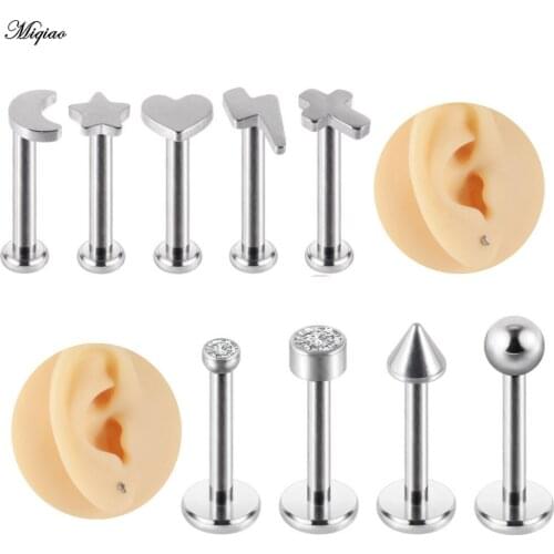 Miqiao 1 Pair Pin Lip Nails Lightning Heart-shaped Earrings G23 Titanium Cross Love Crescent Ear Bone Nails Piercing Jewelry
