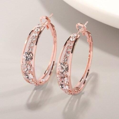 Cystal Rhinestones Circle Earrings Gold Silver Color Round Hoop Earrings Wedding Statement Dangle Earrings Jewelry Gift