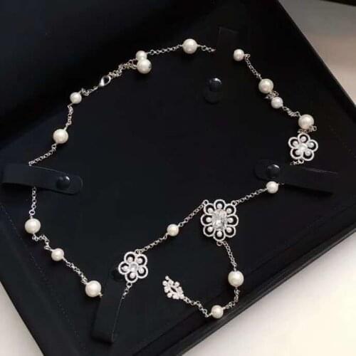 Top Quality Fashion Party Jewelry Camellia Crystal Pearls Necklace Luxcy Party Flower Necklace Vintage Chain Jewelry Neckalce