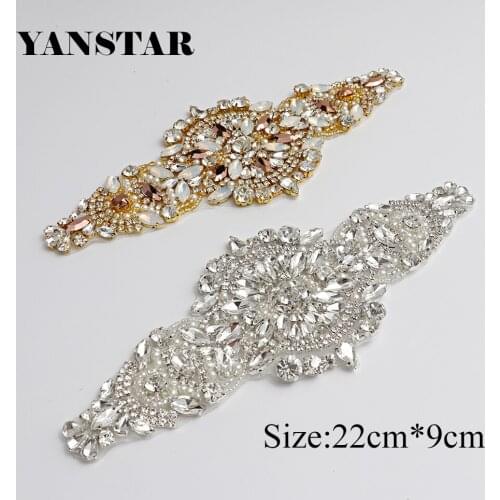 YANSTAR (50Piece) Opals Bridal Sash Handmade Beaded Sewing Crystal Rhinestone Appliques Iron On For Wedding Dresses Belt YS958
