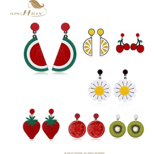 SISHION New fashion Acrylic earrings accessories fruit earrings Lovely Watermelon Strawberry Kiwi Earrings For Women SP0298