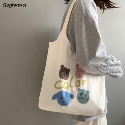 Shopping Bags Women Canvas Printed Harajuku Kawaii Girls Leisure Ins Fashion Preppy-style Original Shopper Portable Simple Chic
