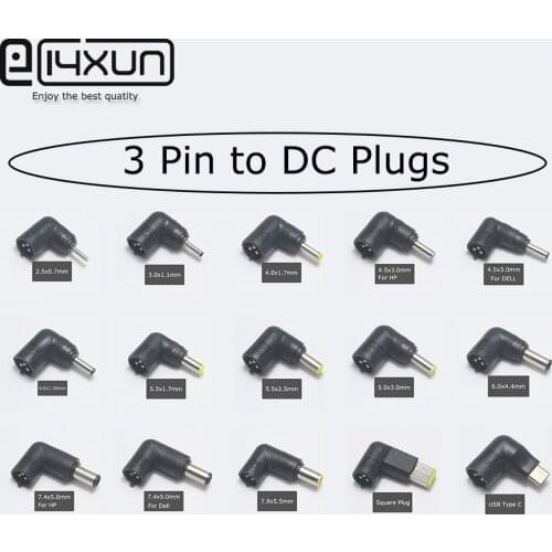 1pcs 3 Pin Universal Dc Power Supply Adapter Charger Connector Dc Tips Plugs 3Pin Jack Male USB Type C Laptop Adapter Connector