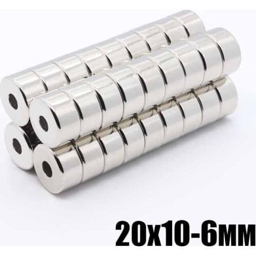10pcs 20mm x10mm-6 NdFeB Ring Magnet Dia. 20x10 mm thick M6 straight Hole Neodymium Rare Earth Permanent Magnet 20*10-6mm