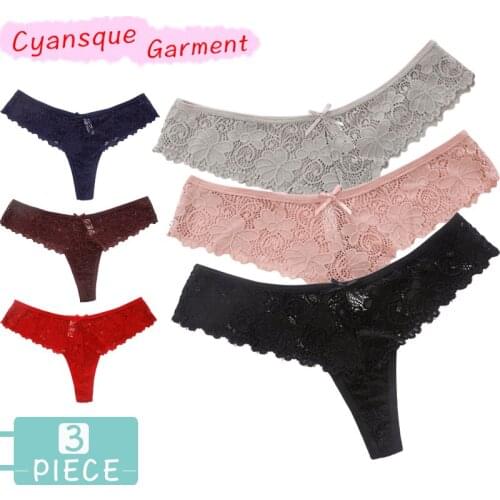 3 pieces Panties sexy lace thong underwear womens T-Back Sexy Briefs Lingerie T-String Lace low waist womens underwear