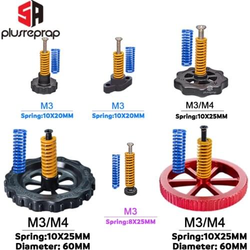 4PCS M3/M4 Screws Nuts Heat Bed Leveling Spring Knob Parts 3D Printers Print Platform Screw Calibration Accessories