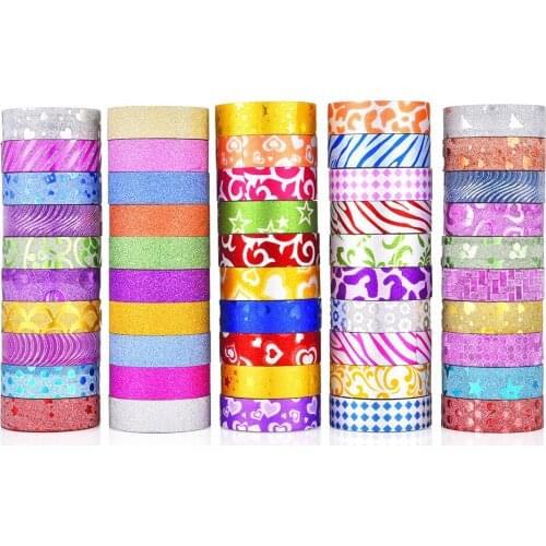 50PCS Glitter Washi Tape Stationery Scrapbooking Decorative Adhesive Tapes DIY Color Masking Tape School Supplies Papeleria
