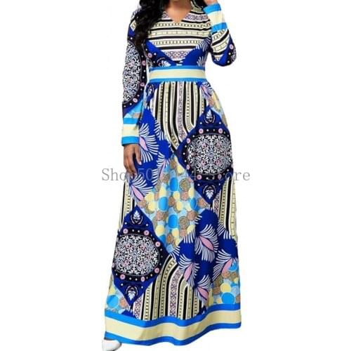 African Dresses For Women 2021 Casual Slim Patchwork Boho Beach Ball Gown Maxi Dress Elegant Sexy Long Sleeve Party Vestidos