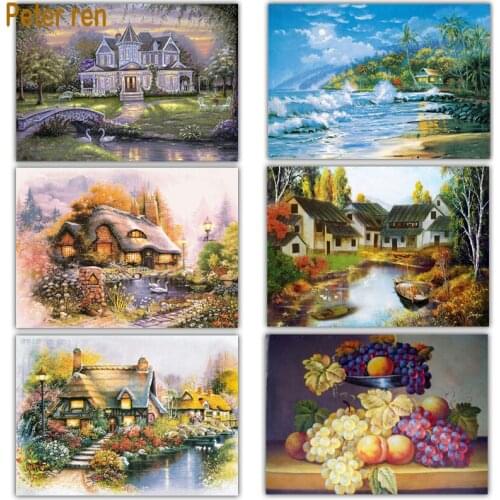 Peter ren DIY Diamond Painting Cross stitch Round or Square diamond icon Mosaic full Diamond embroidery Landscape house fruit