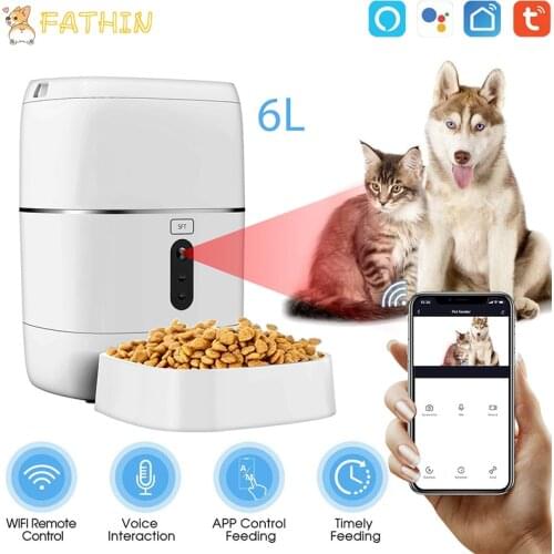FATHIN WiFi 1080P Camera Automatic Feeder Two-way Talking Smart Life Work with Tuya App Alexa