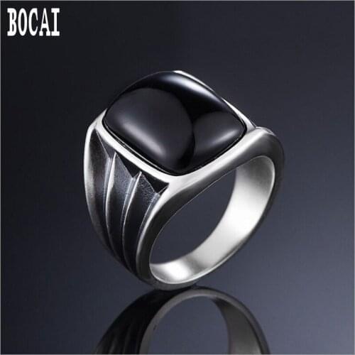 2020 new S925 pure silver jewelry fashion black mens ring simple personality silver ring for Men domineering Boys silver ring