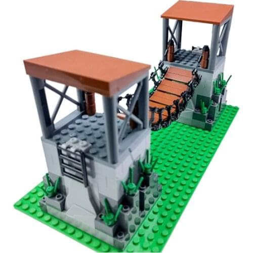 MOC Military Chain Bridge Blocks Toys for Boys with Baseplate Army Gun Building Bricks Parts Construction Toys for Children Gift