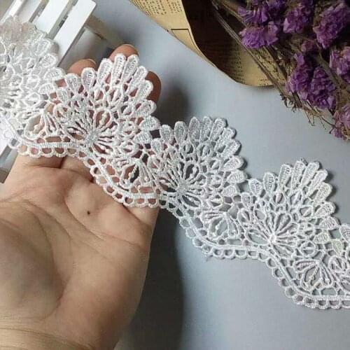 2 Yards 7cm Polyester Lace Trim Ribbon Flower Soluble White Embroidered Fabric Sewing Supplies Craft Decor Handmade Materials