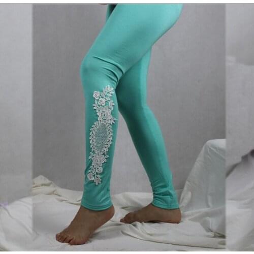 Babbytoro Womens Leggings 2020 Solid Color Modal Cotton Green Lace Decoration Workout Slimming Jeggings Pants 7xl 6xl 5xl xs