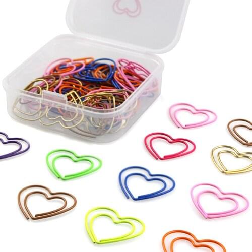 Love Heart Shaped 50pcs Paper Clips Gold Bookmark Clips, Cute Paperclips Planner Clips for Office School Supplies Decoration