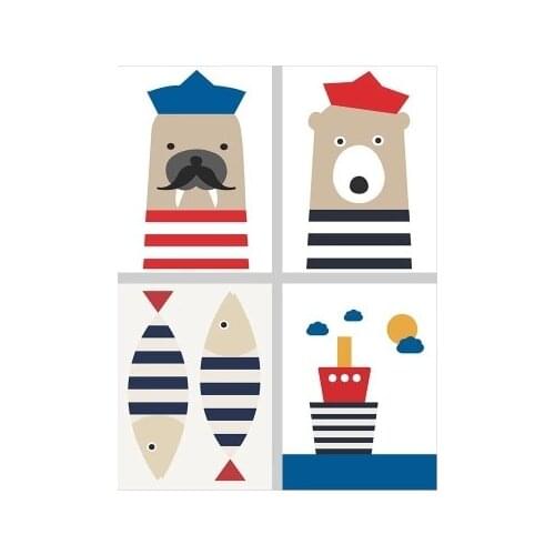 Cute Cartoon Fish Ship Wall Art Canvas Posters Animal Nursery Print Nordic Painting Picture Baby Bedroom Decoration Kindergarten