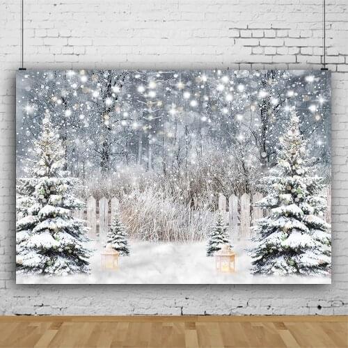 Mocsicka Winter Forest Snow Scenic Photography Backdrop Newborn Child Portrait Photo Background Christmas Tree Lights Photocall