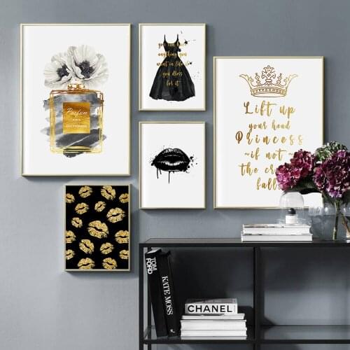 Fashion Woman Quote Poster Dress Sexy Lips Perfume Wall Art Prints Decoration Pictures Canvas Painting Home Decor For Girls Room
