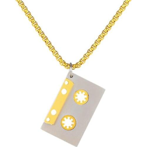 Stainless Steel Hip Hop Men Punk Rock Gold Magnetic Tape Pendant Necklace Fashion Street Dance Jewelry Gift For Him with Chain
