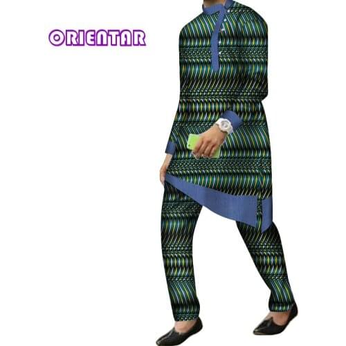 3XL Size In Stock Men African Outfits 2 Pieces Set Men Suits Long Sleeve Shirt and Pants Print Clothing WYN844-XH