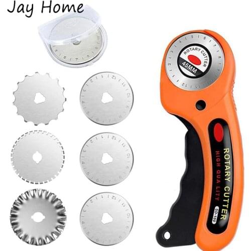 Rotary Fabric Cutter 45mm Rotary Cutter Set Sewing Craft Tool with 6 Extra Replacement Blades for Quilting Patchwork DIY Cutting