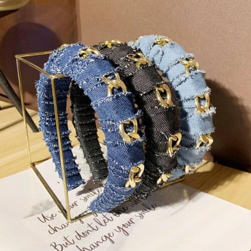 Creative New Thick Sponge Hair Headbands For Women Chain Denim Hairband Fashion Head Hoop Bands Accessories Factory Wholesale
