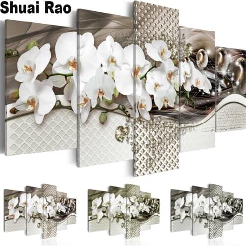 Full square diamond painting 5 piece white Flowers Orchids diamond mosaic 5d diy diamond embroidery sale for living room art