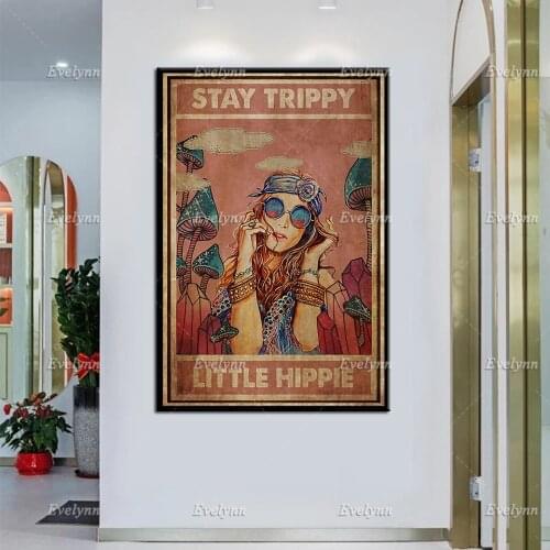 Hippie Girl Prints | Stay Trippy Little Hippie Canvas, Hippie Girl Home Decor, Flower Children Gift, Vintage Poster, Wall Art