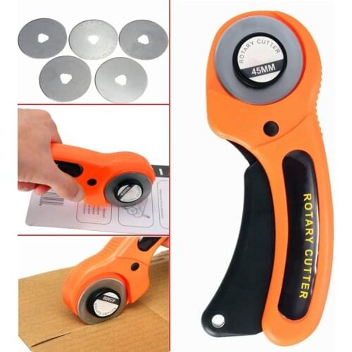 45mm Round Rotary Blade Cutter Roller Wheel Scale Knife for DIY Hand Cutting Leather Fabric Paper Tailor Tools with 5cps Blade