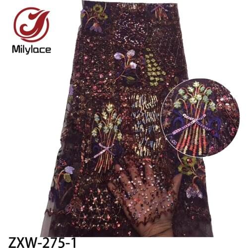 Luxury African Sequins Embroidery Shiny Lace Fabrics French Tulle Lace for Women Wedding Lace Party Dress ZXW-275-276