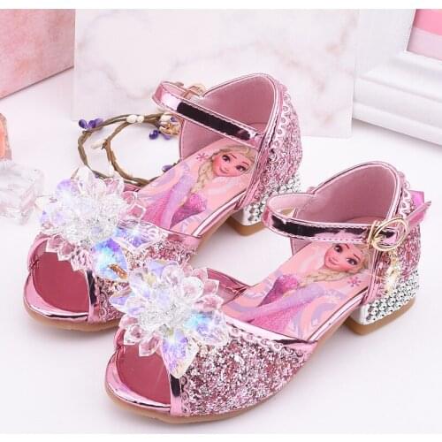Disney Girls Sandals Summer Children Fish Mouth Shoes Little Girls Crystal Sandal Frozen elsa Princess Shoes Size 25-35