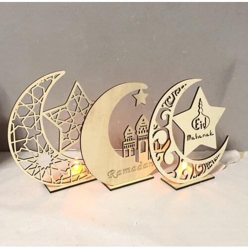 Ramadan Decorations For Home Islamic Muslim Party Eid Decor Kareem Ramadan EID Mubarak Wooden Pendant with LED Candles Light