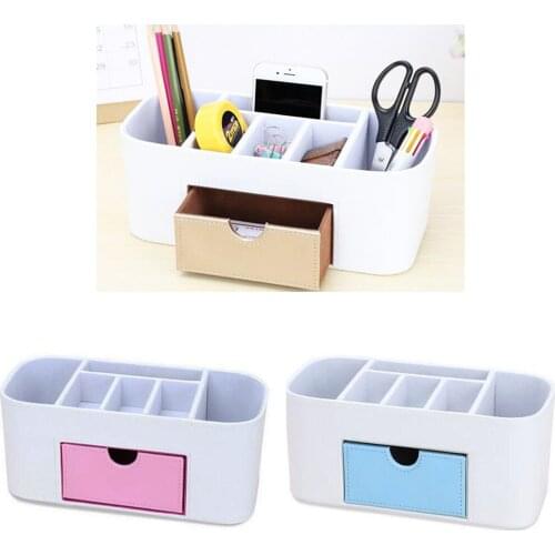 XRHYY Pure Color Matching Leather Pen Holder Desktop Practical Multi-Function Stationery Storage Box Cosmetic Brush Storage Tube
