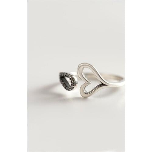 YPAY Authentic 925 Sterling Silver Heart Rings for Women Wedding Band Open Adjustable Ring Fine Jewelry Christmas Gift YMR388