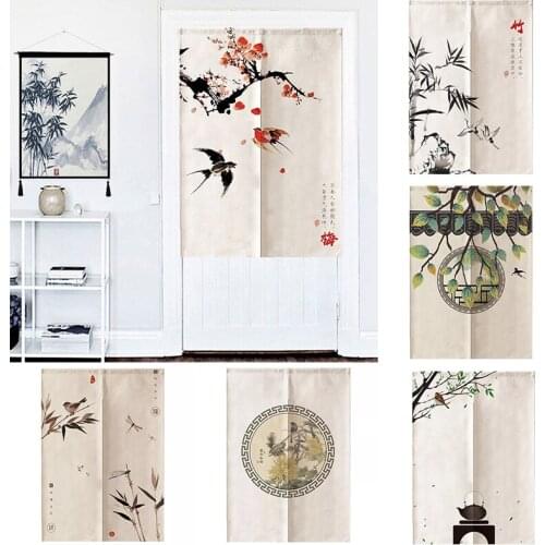 Fabric Door Curtain Without Perforation Bedroom Kitchen Geomantic Cloth Curtain Partition Curtain Home Decoration