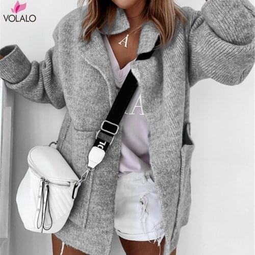 Autumn New Cardigan Women Sweater Pure Color Loose Lapel Collar Long Sleeve Sweater Winter Women Fashion Coats 2020