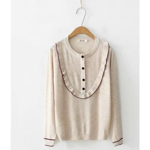 Women Wooden Ear Round Collar Sweater Spring Autumn Korean Thin Bottom Pullover Lady Long Sleeve Sweet Casual Student Top H9468