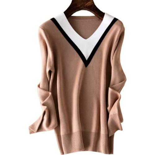 Spring New Korean Sweater Women Bottoming Shirt long-sleeve V-neck Pullover Hedging Big Yards Jumper Temperament Vestidos LXJ165