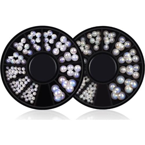 1 Box Mix Size Pearl Mermaid Gradient Symphony AB Beads Flatback 3D Glitter Nail Art Decorations Tips DIY Charm Manicure