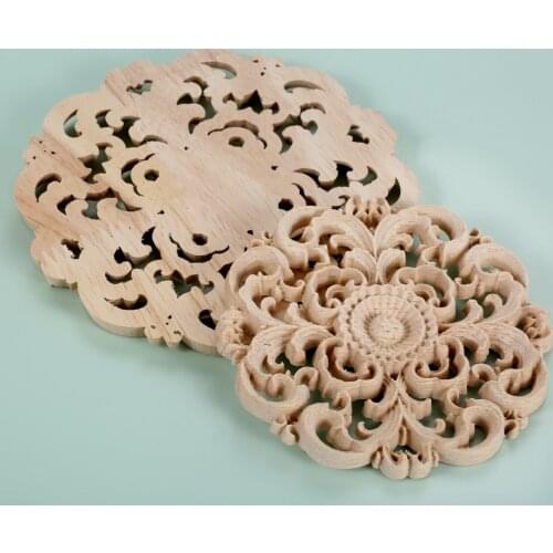1pc 12/15cm Woodcarving Flower Decal Disc Door Heart Decor Round Unpainted Hollow Branch Furniture Onlay Classic European Style