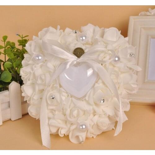 1PCS Heart-shape Rose Flowers Ring Box Romantic Wedding Jewelry Case Ring Bearer Pillow Cushion Holder Valentines Day Gift
